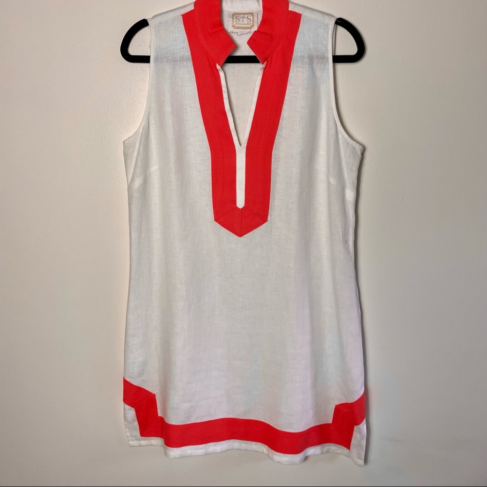 Sail To Sable (STS) Large White & Coral Sleeveless Shift Dress
